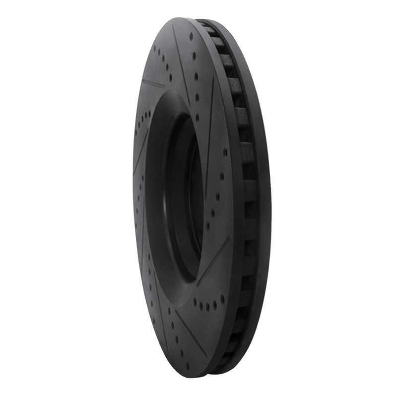 Audi TT Quattro Brake Rotor (1) - Front Left - R1 Concepts - Drilled & Slotted - Black - `08-`11